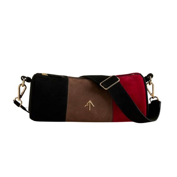 Manu Atelier Cylinder Black Suede & Taupe Nubuck & Red Soft luxury Bags from Coveti Marketplace