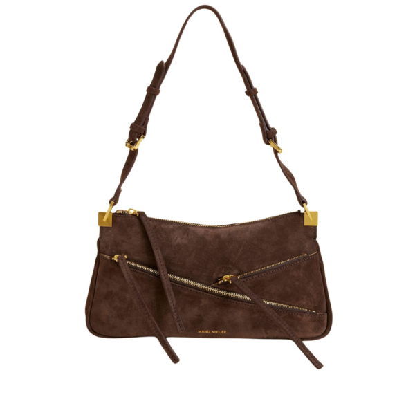 Manu Atelier Three Zipped Baguette Deep Brown Suede luxury Bags from Coveti Marketplace