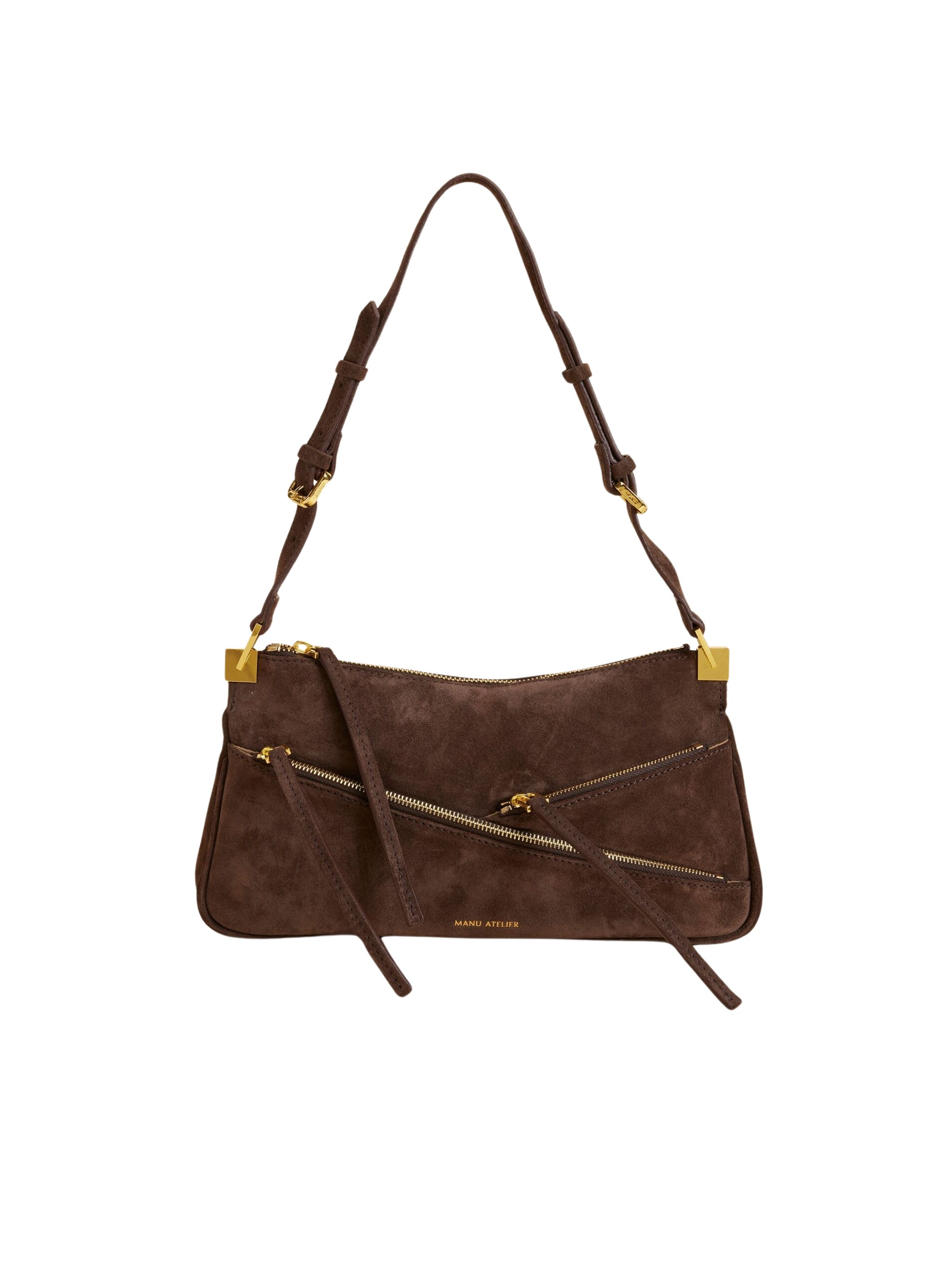 Manu Atelier Three Zipped Baguette Deep Brown Suede luxury Bags from Coveti Marketplace