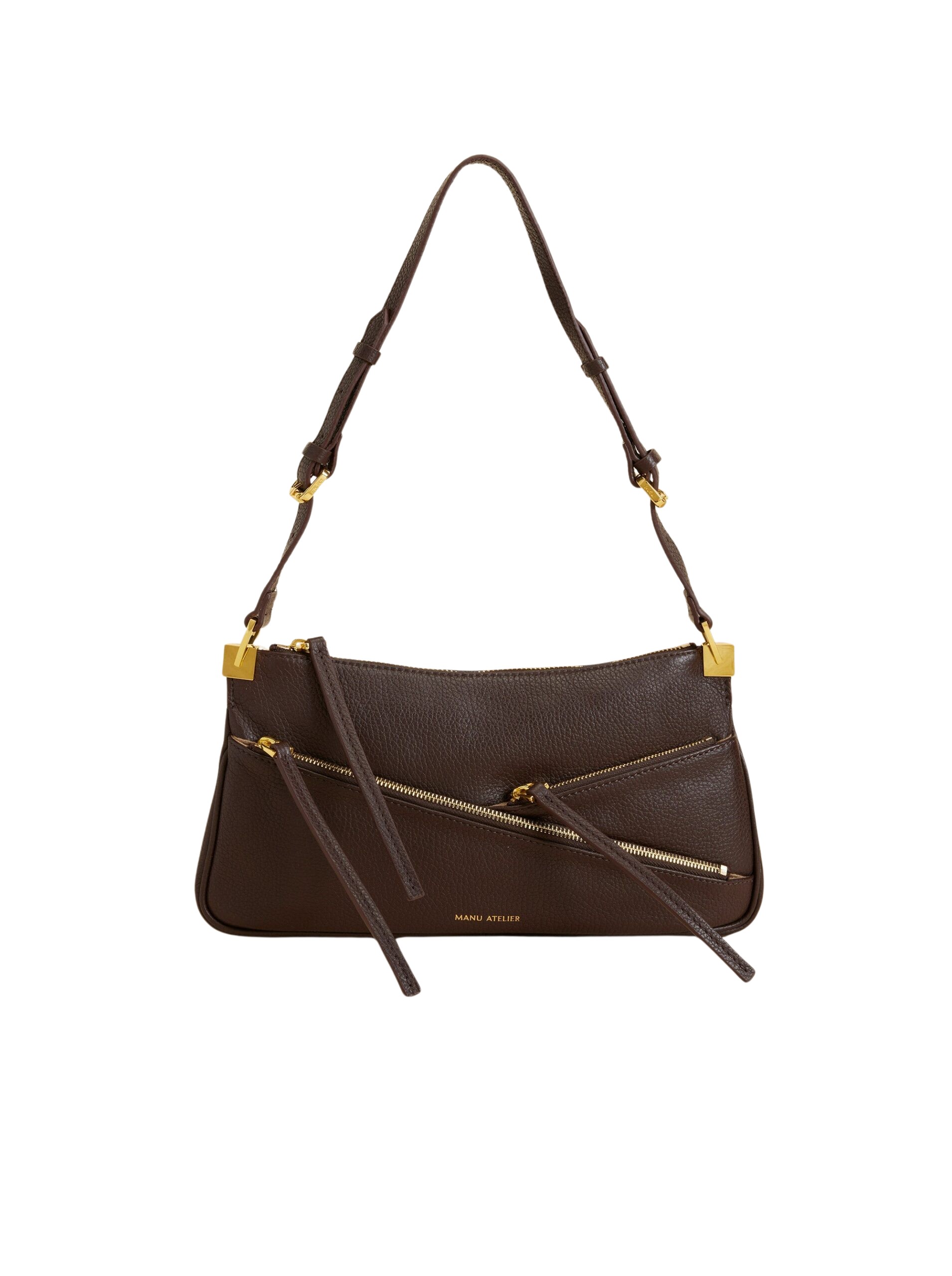 Manu Atelier Three Zipped Baguette Deep Brown luxury Bags from Coveti Marketplace