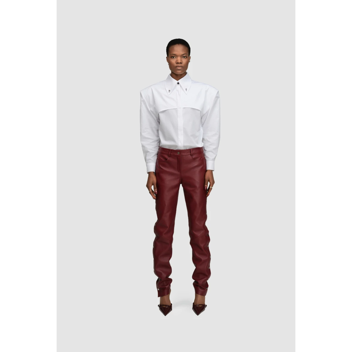 Leather Popper Trousers Wine Red