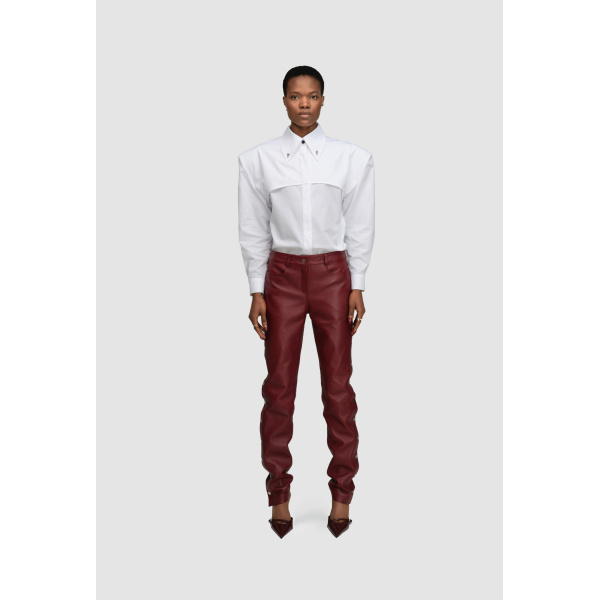 Leather Popper Trousers Wine Red