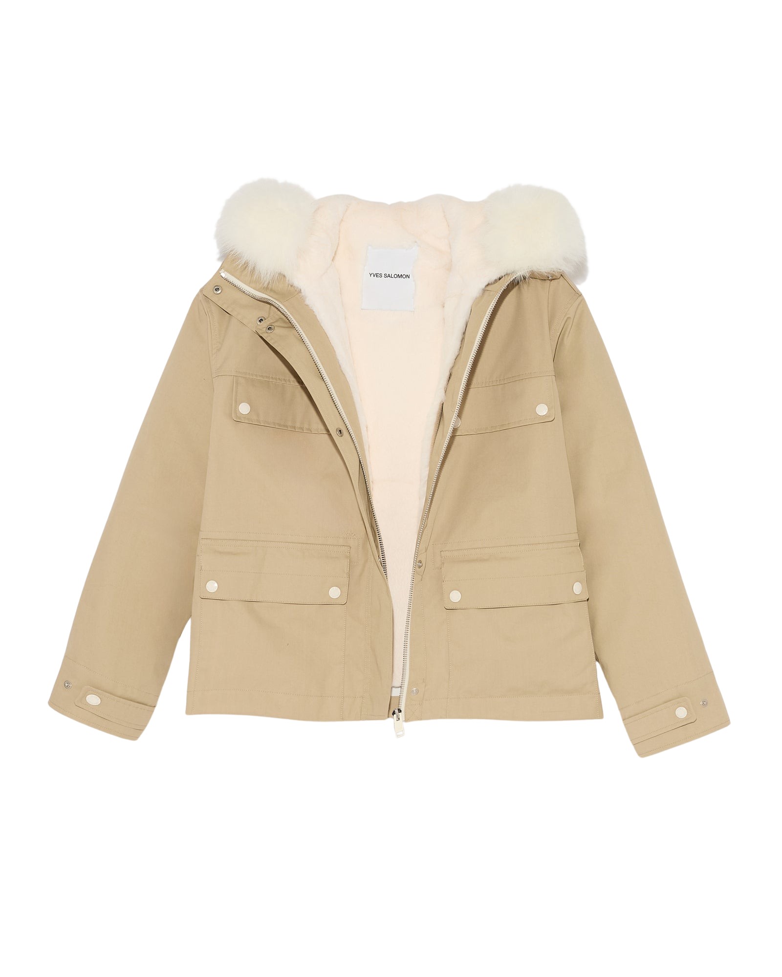 Yves Salomon Short Parka In Cotton Blend And Fur