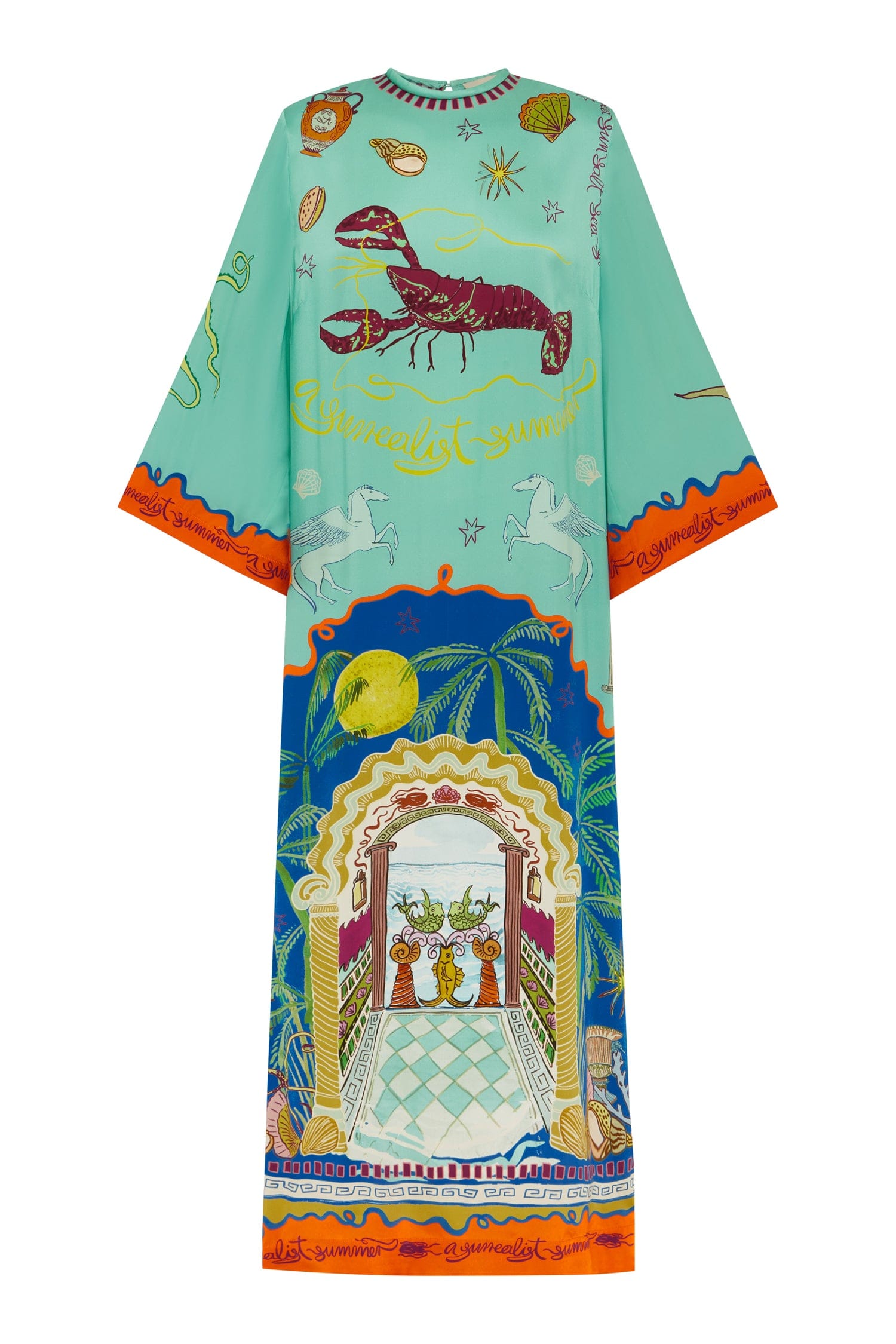 Alemais Surrealist Summer Midi Silk Dress