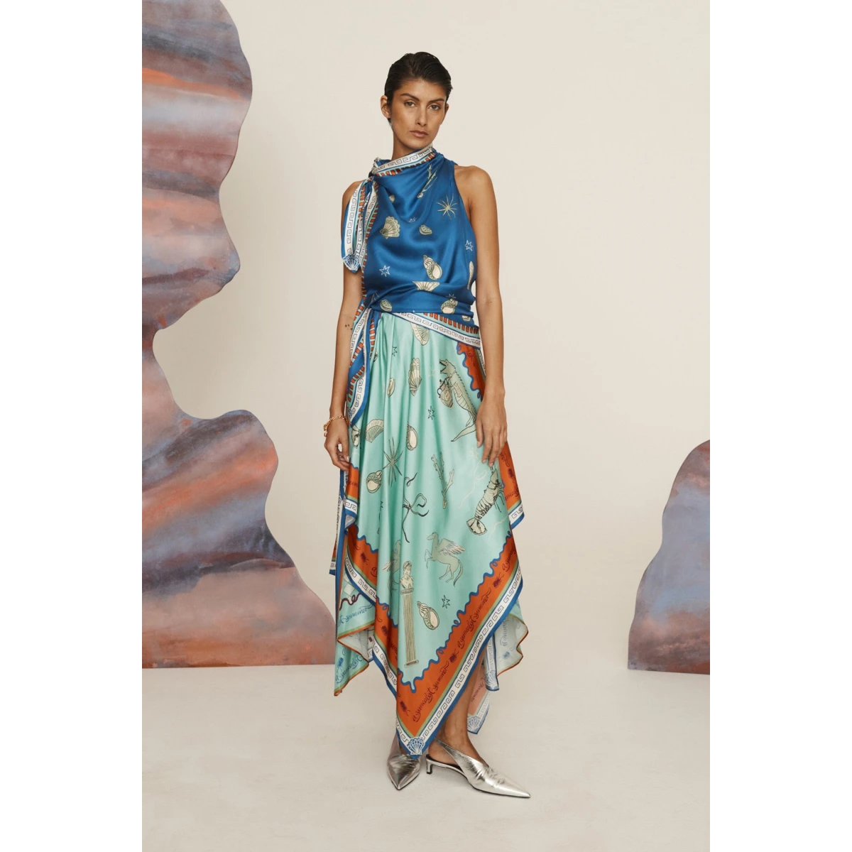 Alemais Surrealist Summer Scarf Midi Dress