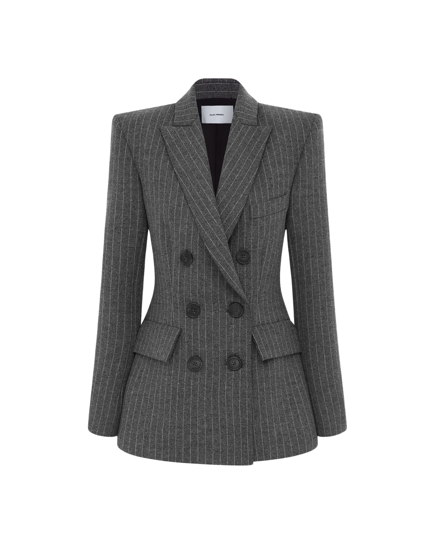 Alex Perry Double Breasted Fitted Blazer in Wool Pinstripe