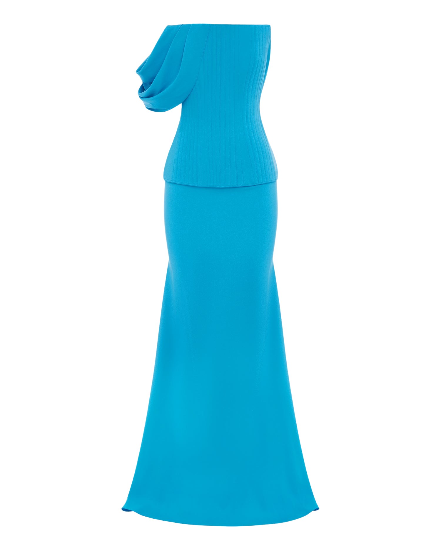 Alex Perry Draped Sleeve Longline Corset Gown in Crepe