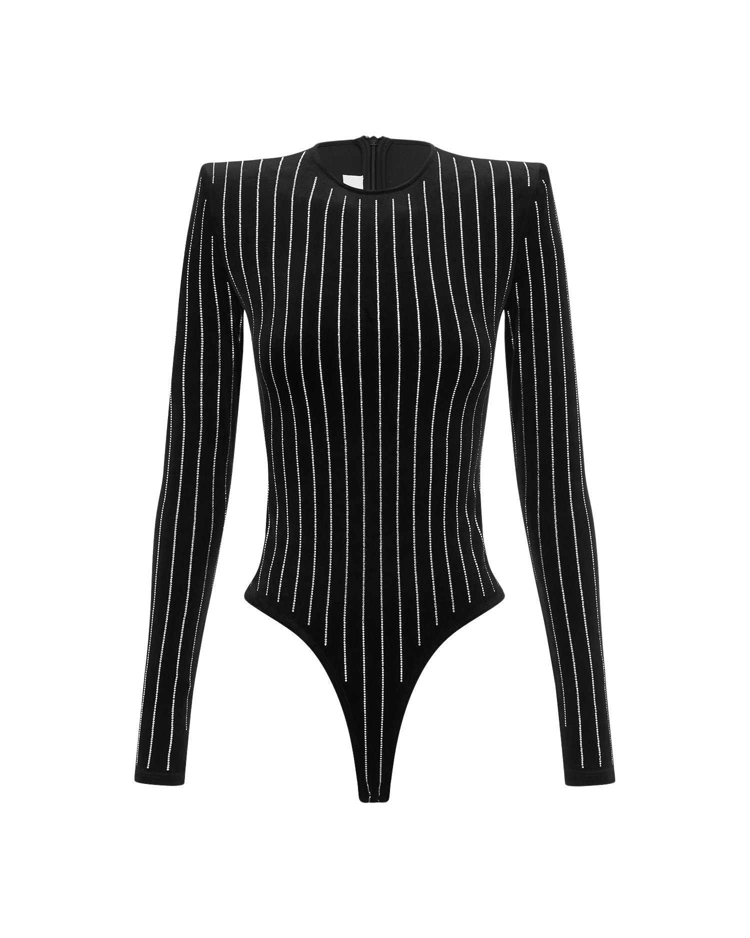Alex Perry Long Sleeve Bodysuit in Crystal Velvet