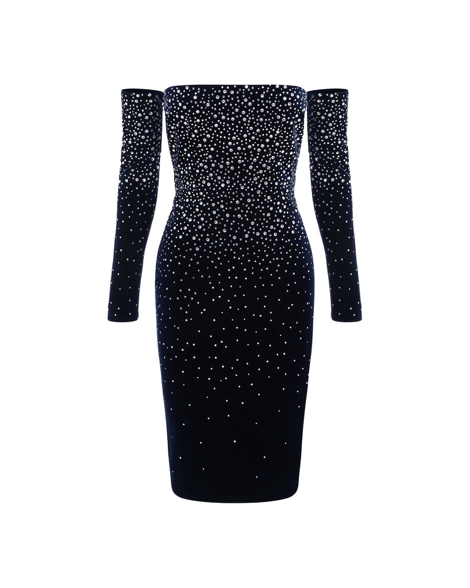 Alex Perry Long Sleeve Off Shoulder Dress in Crystal Velvet