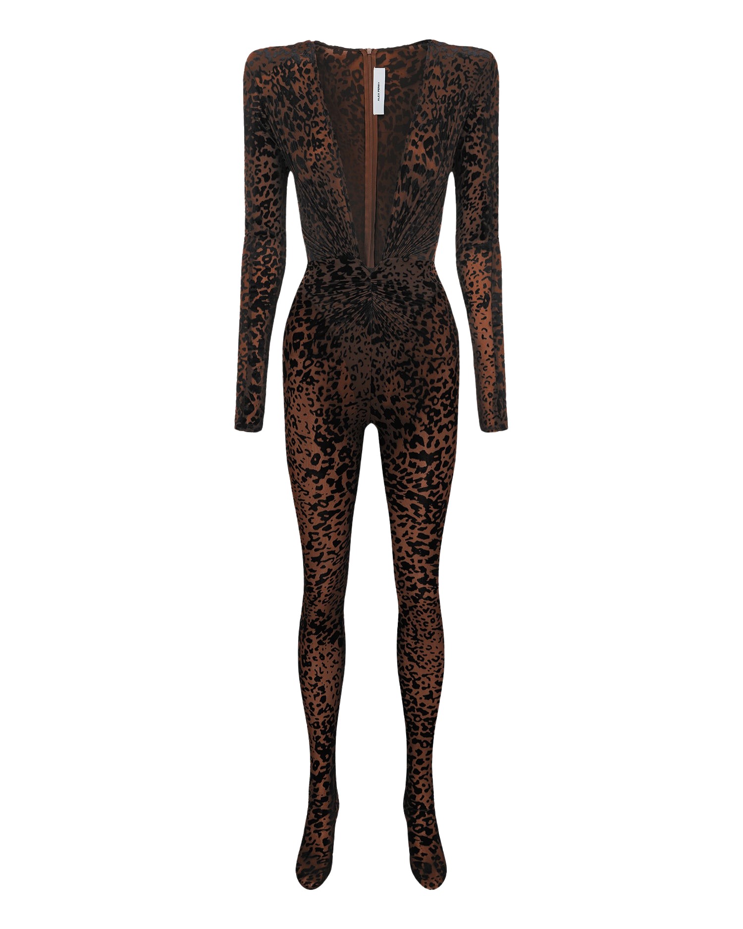 Alex Perry Long Sleeve V Catsuit in Leopard Burnout Top