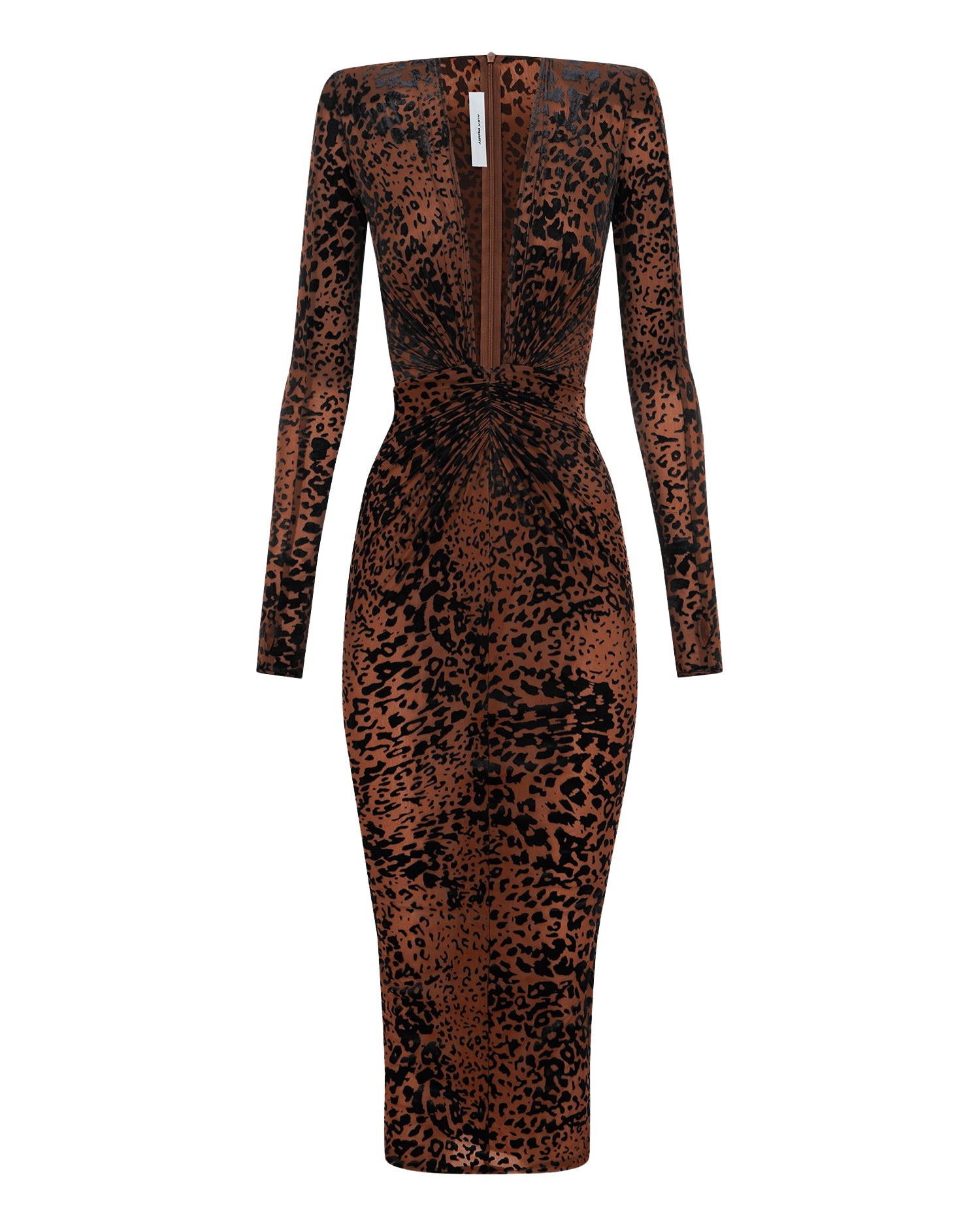 Alex Perry Long Sleeve V Dress in Leopard Burnout