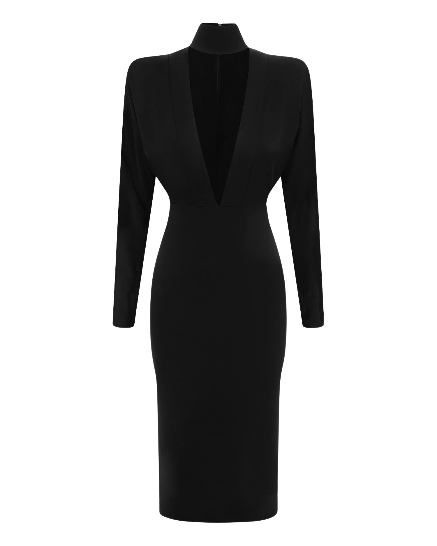 Alex Perry Long Sleeve V Neck Dress in Satin Crepe
