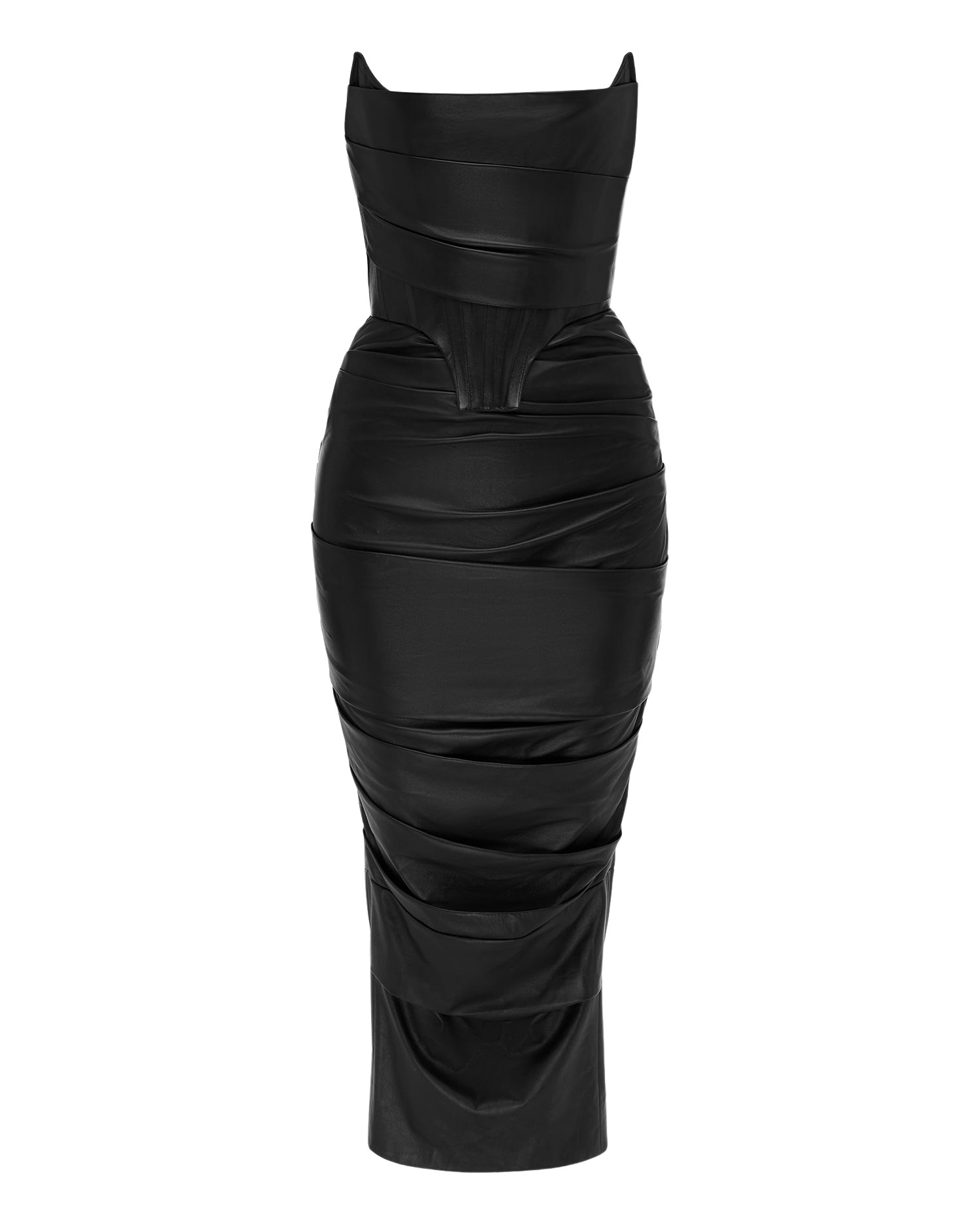 Alex Perry Strapless Longline Corset Dress in Leather