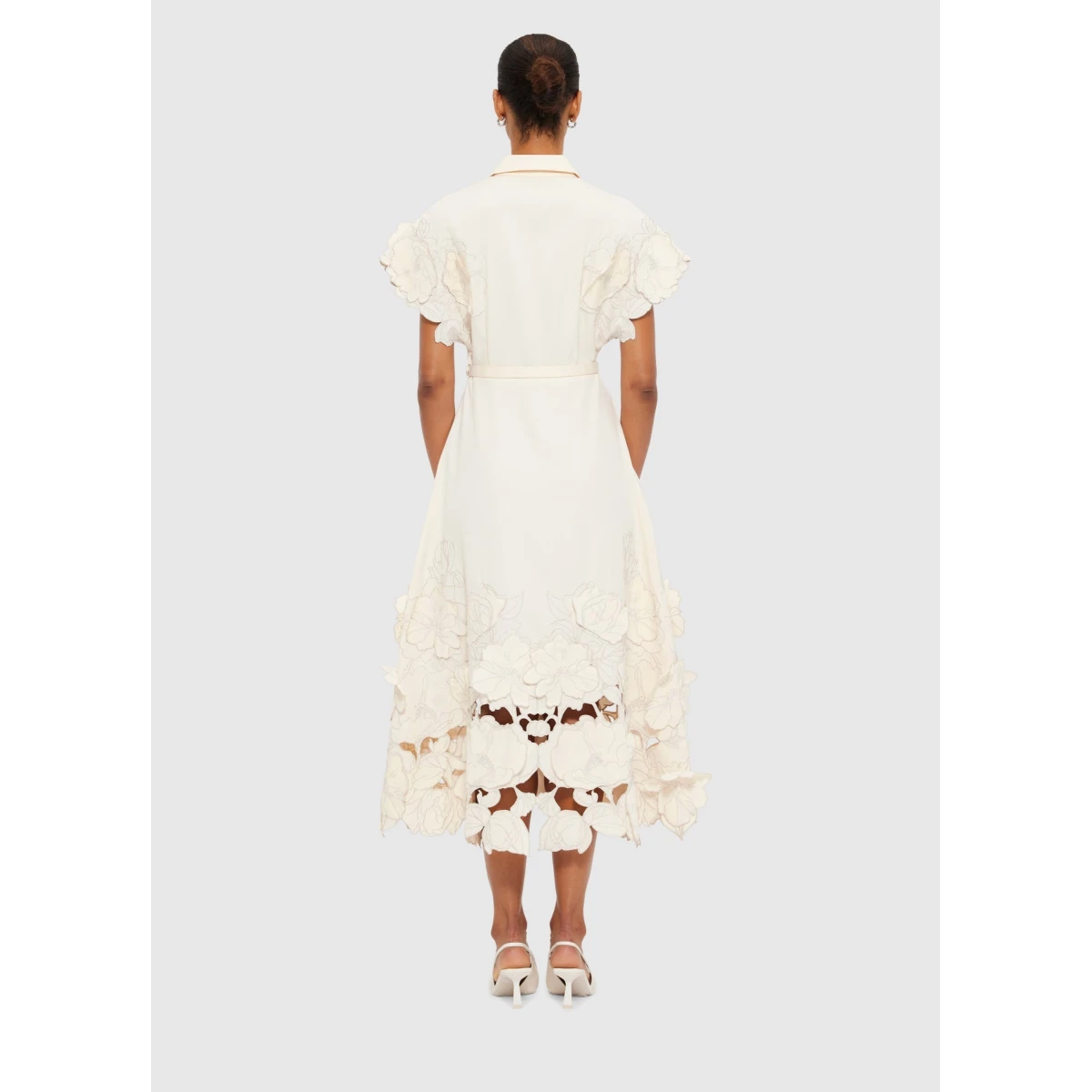 Aubrey Appliqué Shirt Midi Dress - Cream