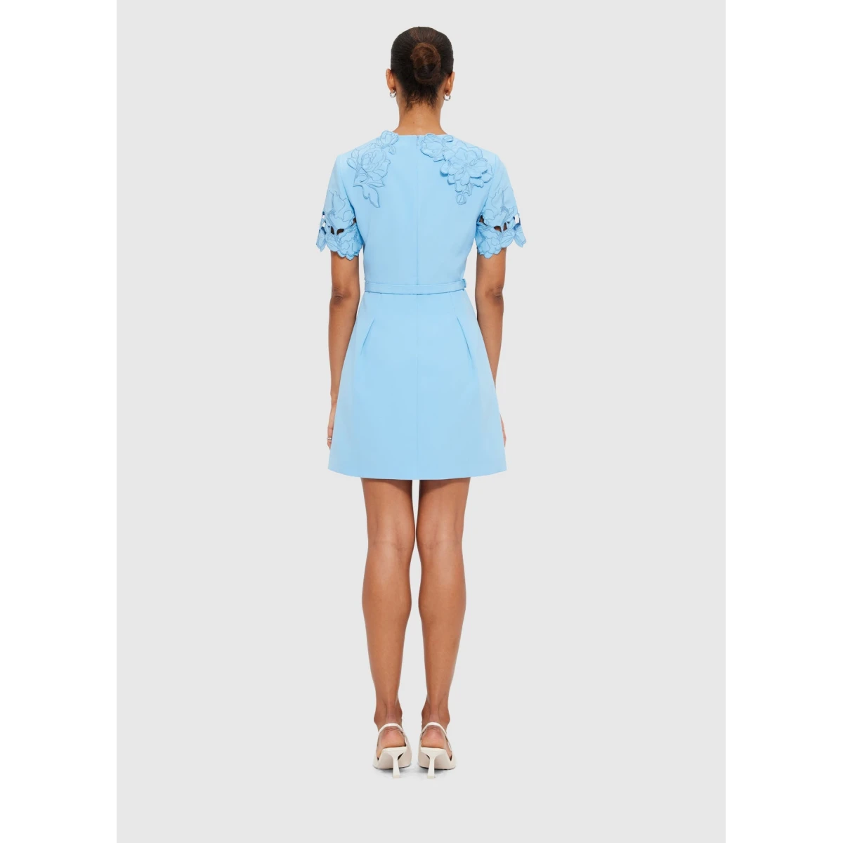 Aurélie Appliqué Short Sleeve Mini Dress - Cornflower Blue