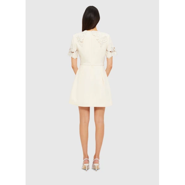 Aurélie Appliqué Short Sleeve Mini Dress - Cream