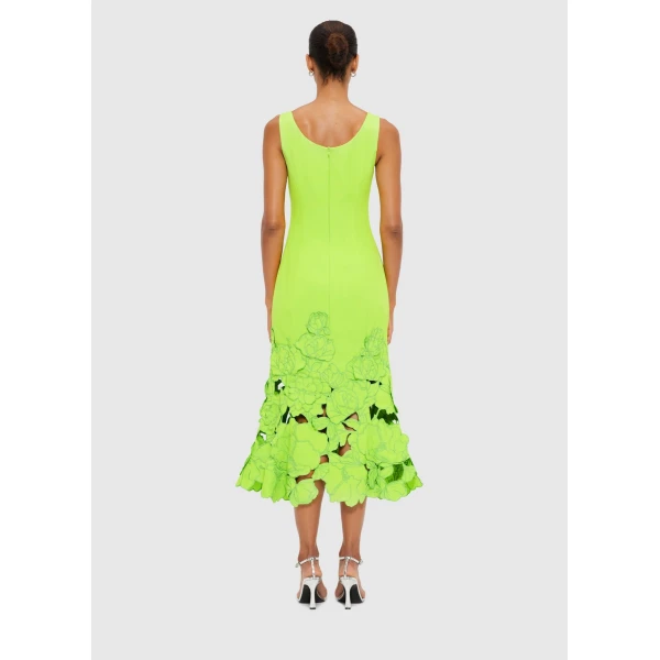 Emily Appliqué Midi Dress - Lime