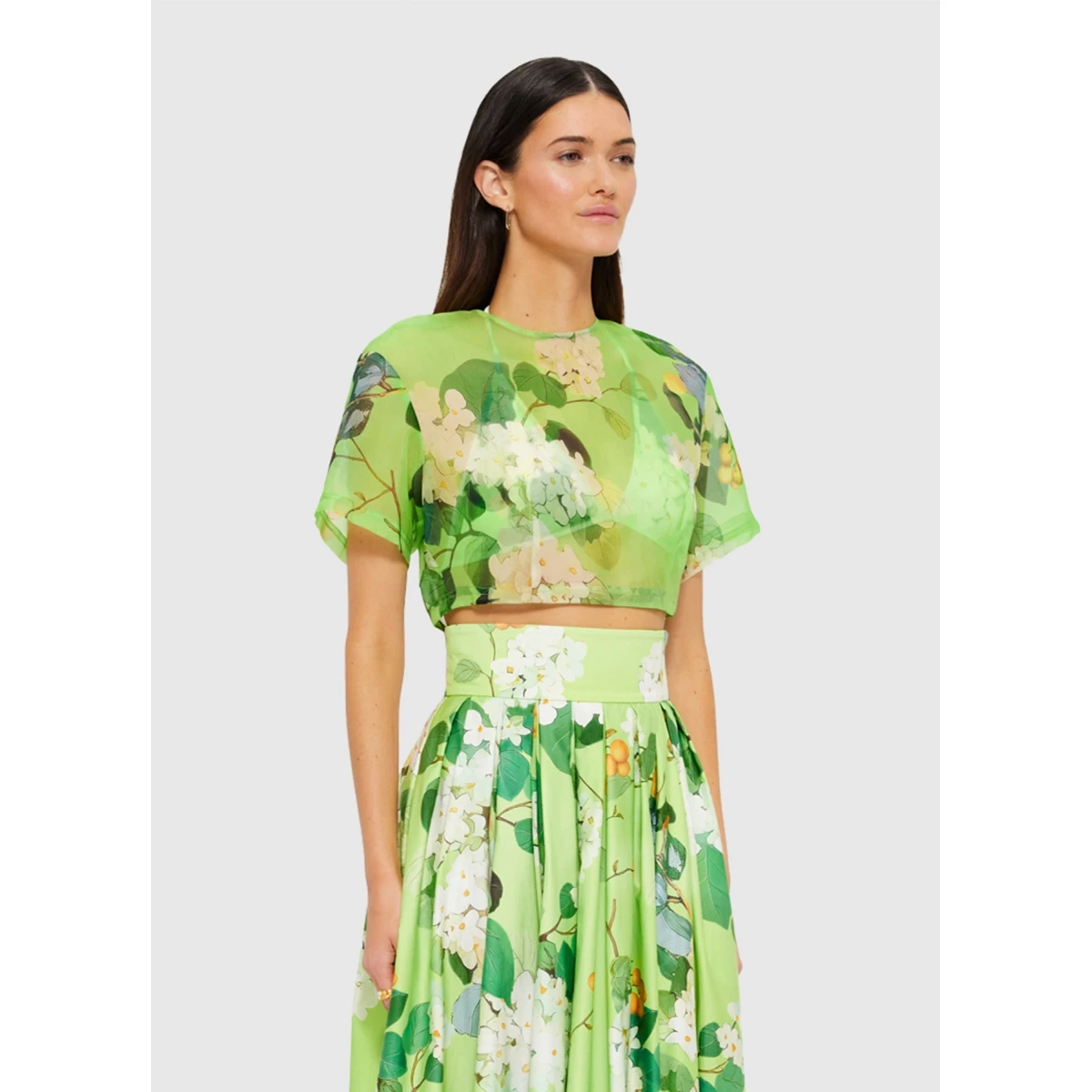 Indie Sleeve Top - Hydrangea Print in Lime