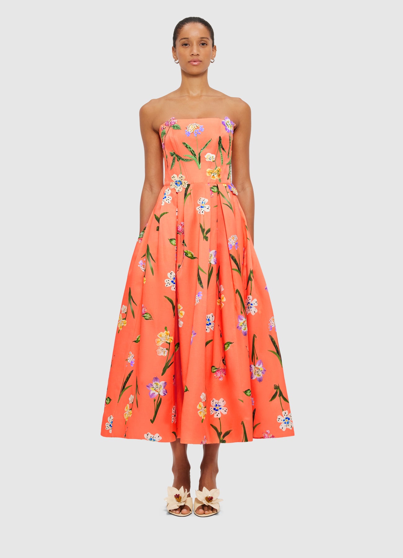 ワンピース FILO LEONE CATENA DRESS One Shoulder Illusion Tulle & Floral Bodice A-line Slit Gown
