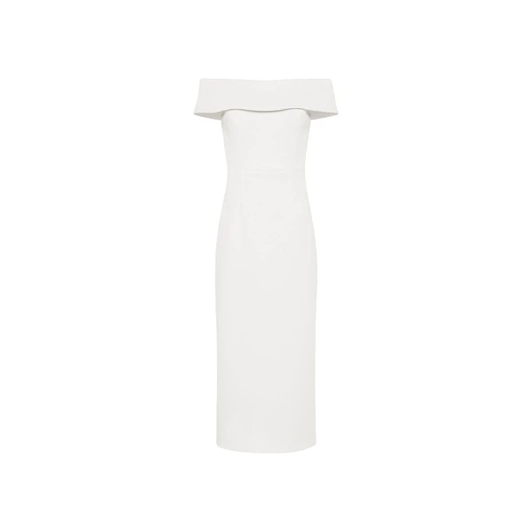 Rebecca Vallance Amore Off Shoulder Midi Ivory Dress