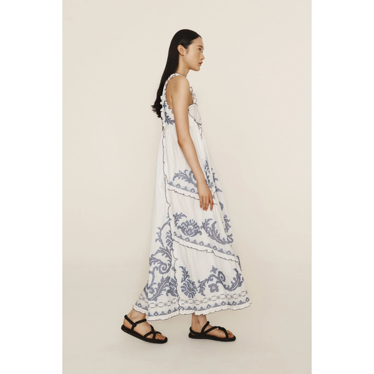 Alemais Hazel Smocked Embroidered Midi Dress