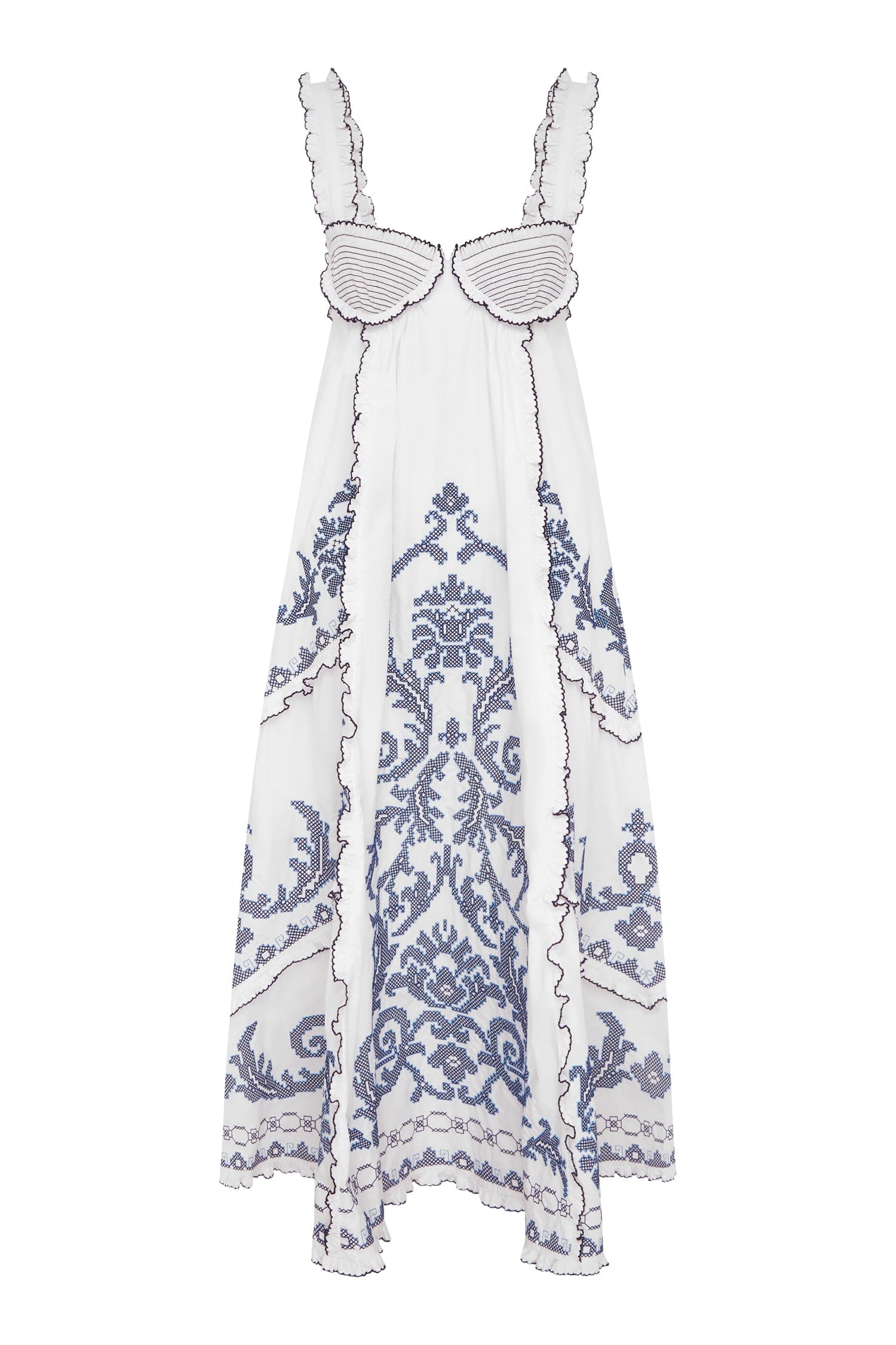 Alemais Hazel Smocked Embroidered Midi Dress
