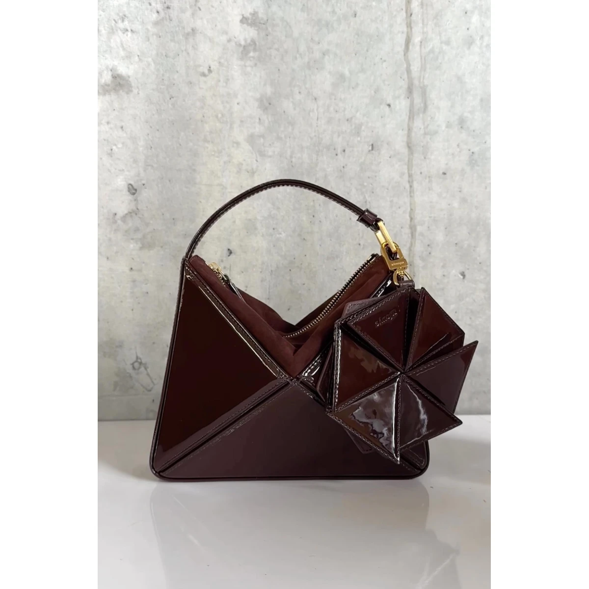 Medium Triangle Pouch - Patent Brown