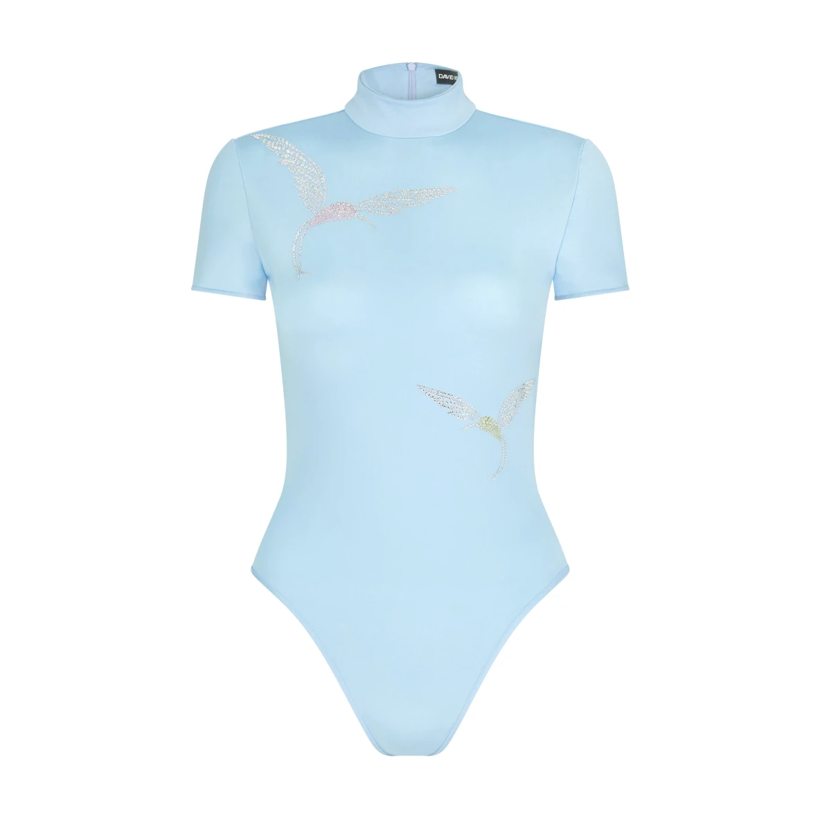 David Koma Short Sleeve Hummingbird Rhinestone Bodysuit