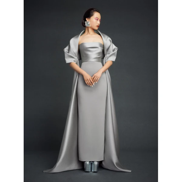Solace London Gray The Vera Maxi Dress in Pewter
