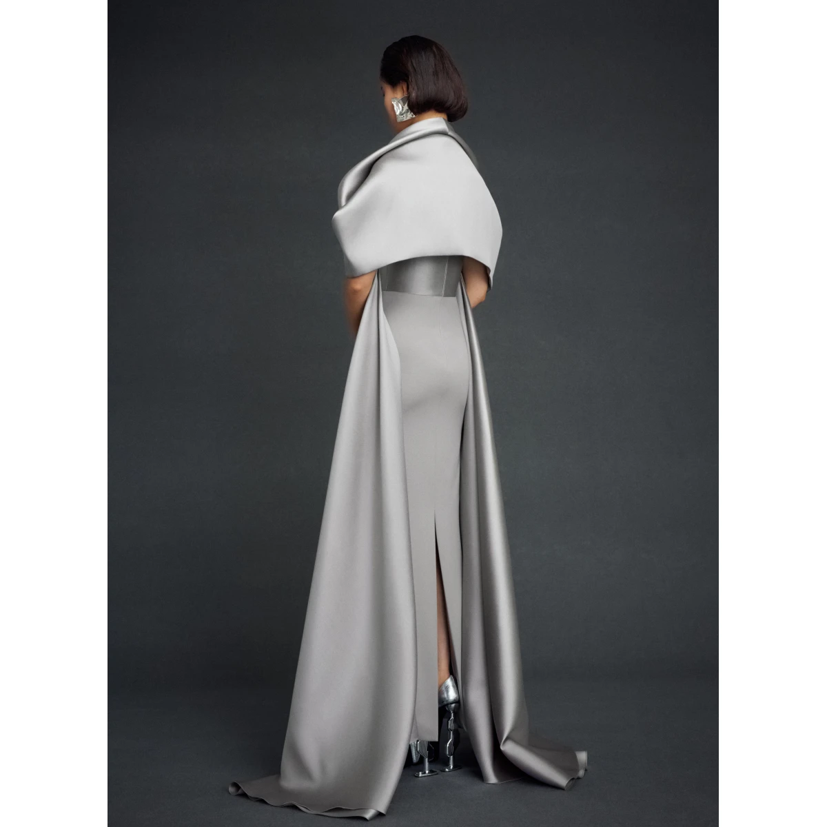 Solace London Gray The Vera Maxi Dress in Pewter