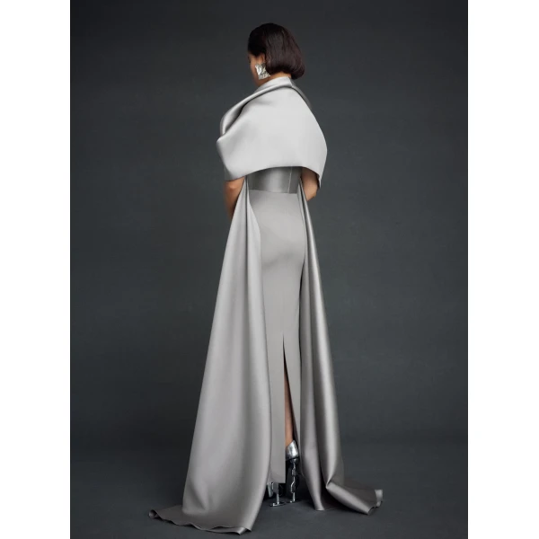 Solace London Gray The Vera Maxi Dress in Pewter