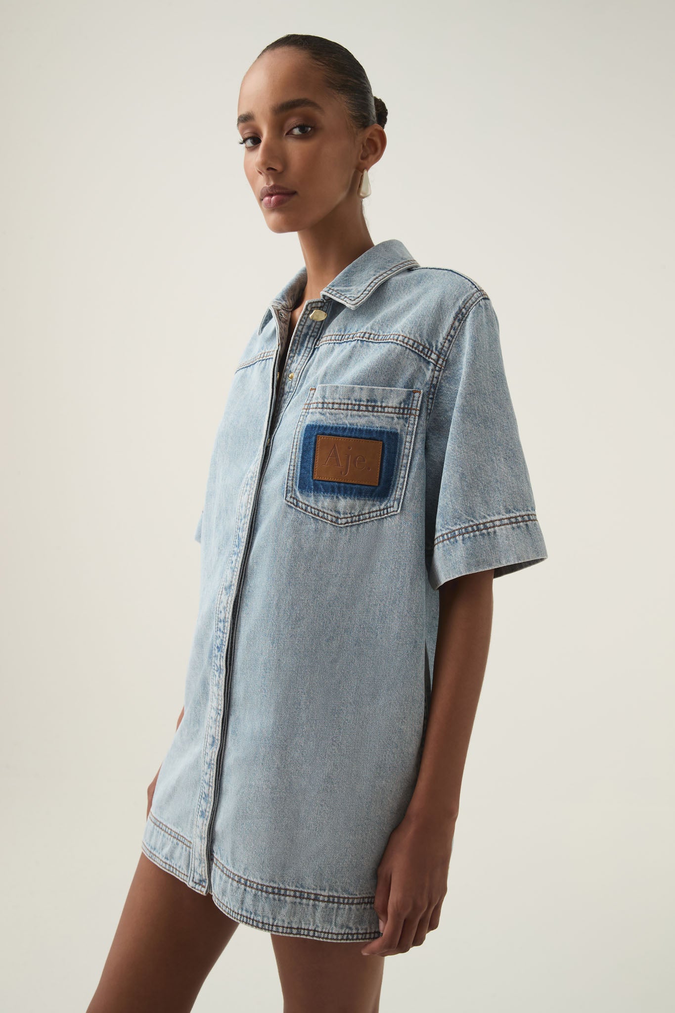 Aura Denim Mini Tunic Dress Coveti