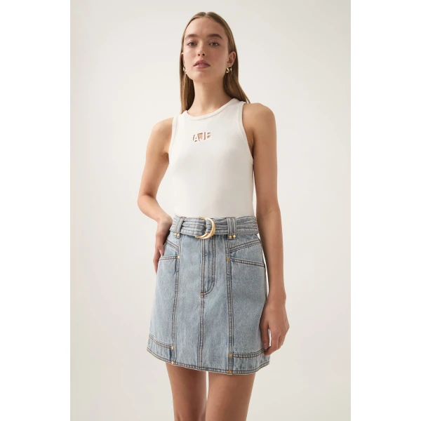 Aje Ray Denim Mini Skirt, view 2