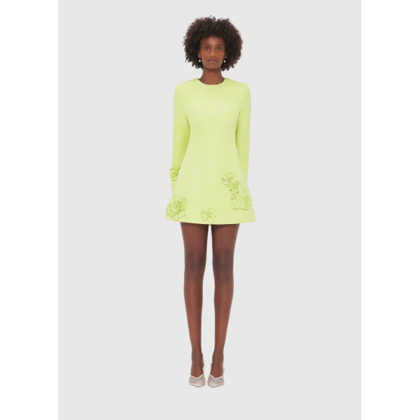 Leo Lin Aliza Long Sleeve Petal Mini Dress – Chartreuse, view 2