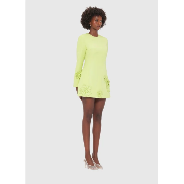 Leo Lin Aliza Long Sleeve Petal Mini Dress – Chartreuse, view 3