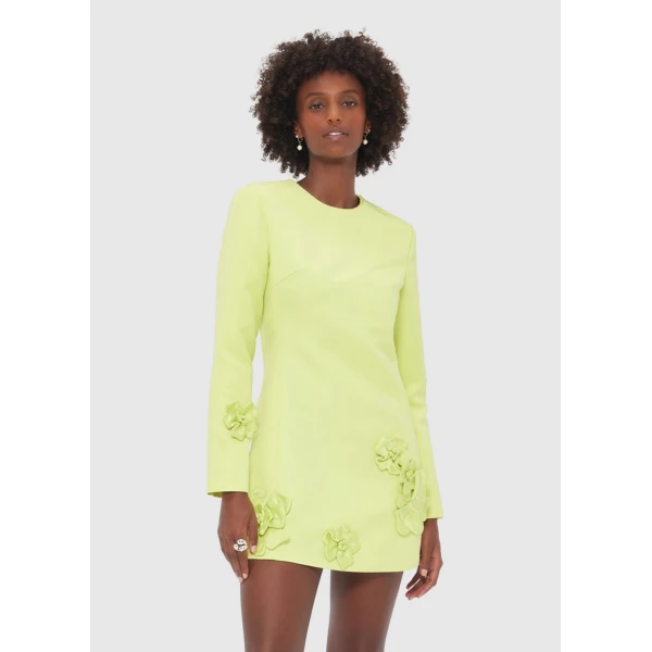 Leo Lin Aliza Long Sleeve Petal Mini Dress – Chartreuse, view 5