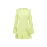 Leo Lin Aliza Long Sleeve Petal Mini Dress – Chartreuse