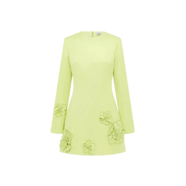 Leo Lin Aliza Long Sleeve Petal Mini Dress – Chartreuse