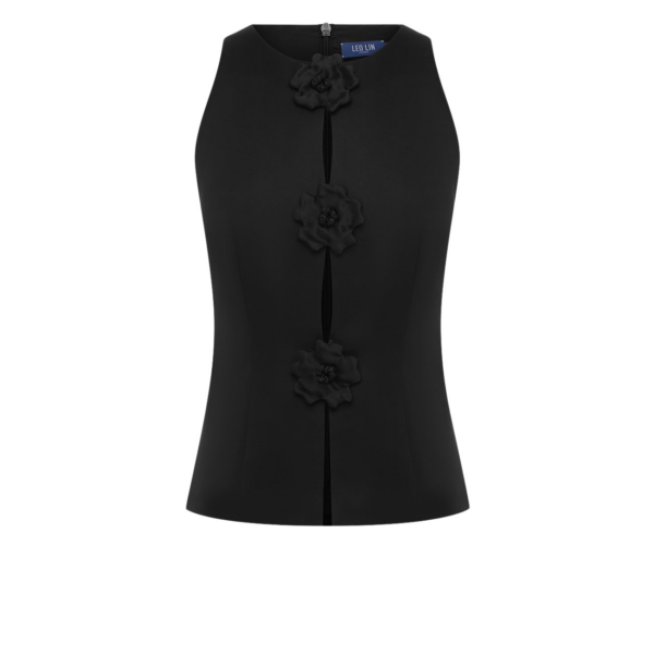 Leo Lin black sleeveless top – square neckline crop top with fitted bodice and structured silhouette.