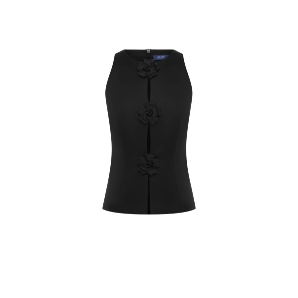 Leo Lin black sleeveless top – square neckline crop top with fitted bodice and structured silhouette.