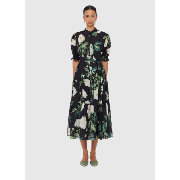 Leo Lin Ellie Bishop Sleeve Midi Dress – White Rose Print, view 2