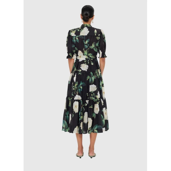 Leo Lin Ellie Bishop Sleeve Midi Dress – White Rose Print, view 4