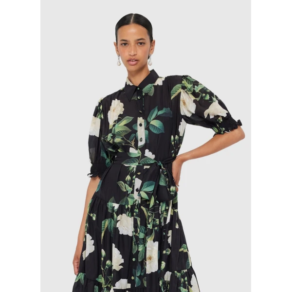 Leo Lin Ellie Bishop Sleeve Midi Dress – White Rose Print, view 5