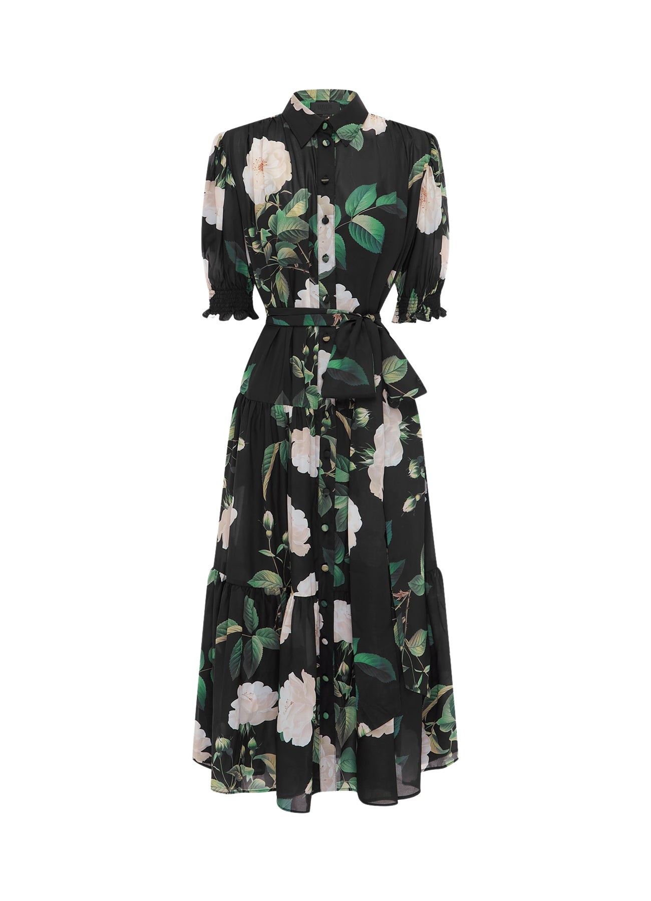 Leo Lin Ellie Bishop Sleeve Midi Dress – White Rose Print
