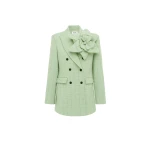 Leo Lin green blazer – tailored single-breasted blazer with structured shoulders, notched lapels, and floral appliqué detailing.