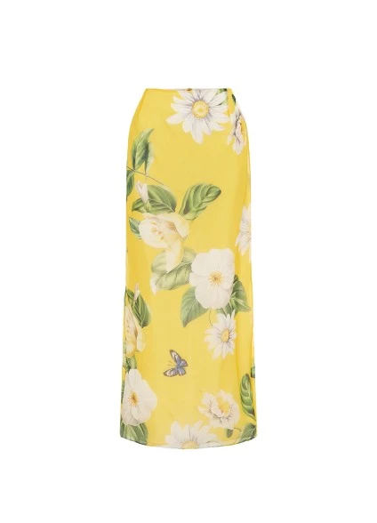 Leo-Lin-Jing48751_nobg Leo Lin yellow silk maxi skirt, featuring a high banded waistline and a column slip silhouette.