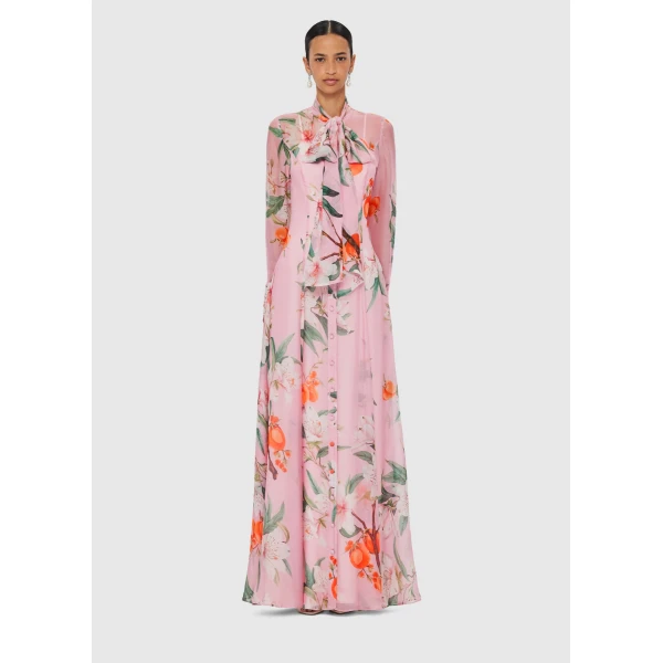 Leo Lin Lilith Tie Neck Maxi Dress – Lavish Print in Pink, view 2