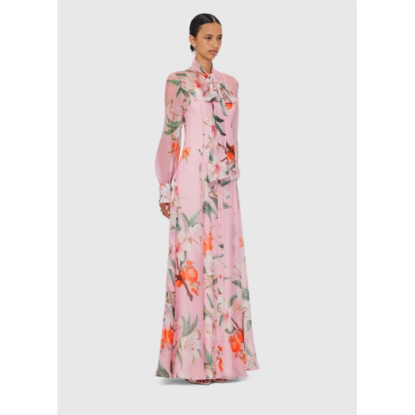 Leo Lin Lilith Tie Neck Maxi Dress – Lavish Print in Pink, view 3