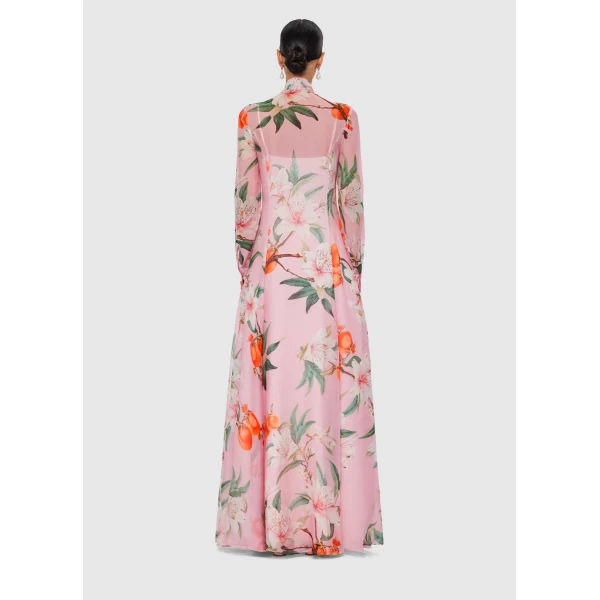 Leo Lin Lilith Tie Neck Maxi Dress – Lavish Print in Pink, view 4