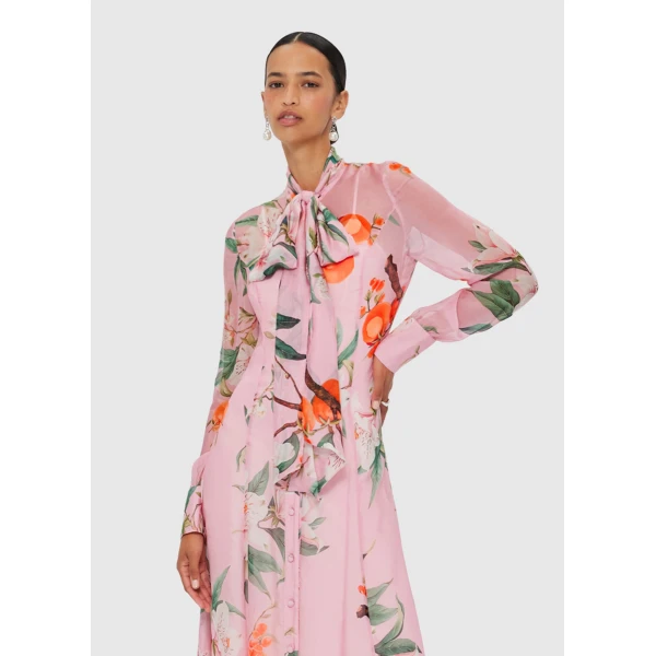 Leo Lin Lilith Tie Neck Maxi Dress – Lavish Print in Pink, view 5